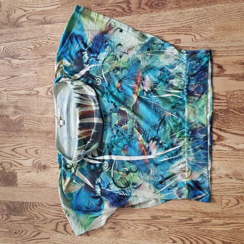 (XL) One World Abstract Colorful Loose Fit Top Business Casual Unique Whimsical